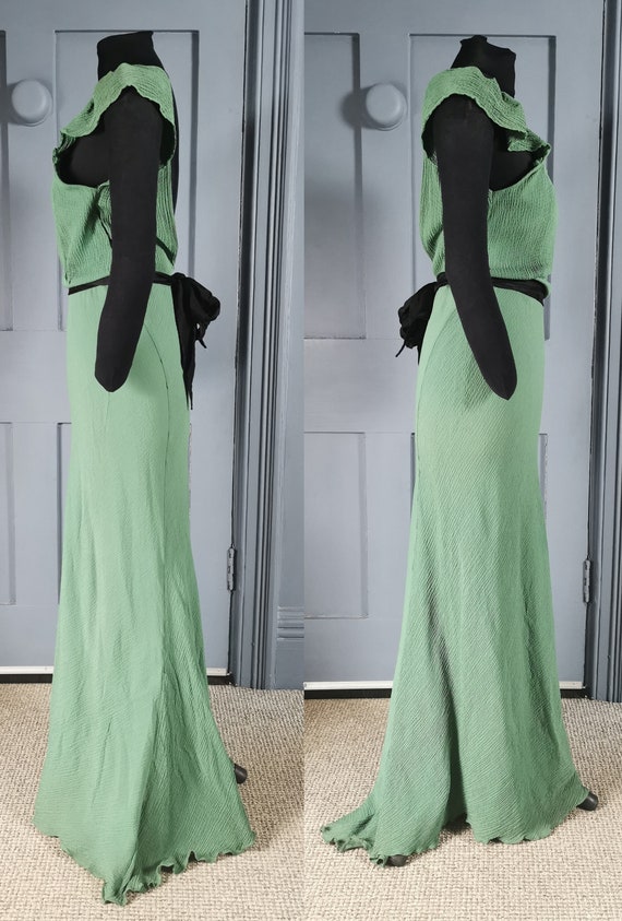 Stylish Vintage 1930s Art Deco Green Silk ? Eveni… - image 4