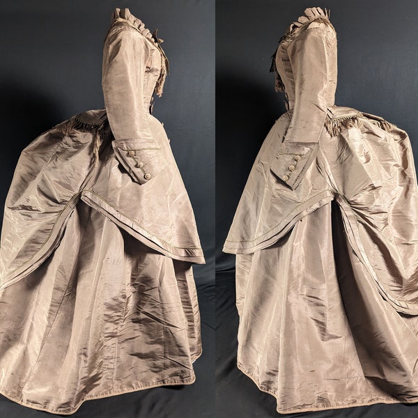 Victorian Antique Fashion 1860s / 1870s Silk Three Piece Bustle Dress