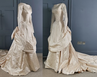 Spectacular Vintage 1940s / 1950s Victorian Style Silk Wedding Dress - Sylvia Mansell