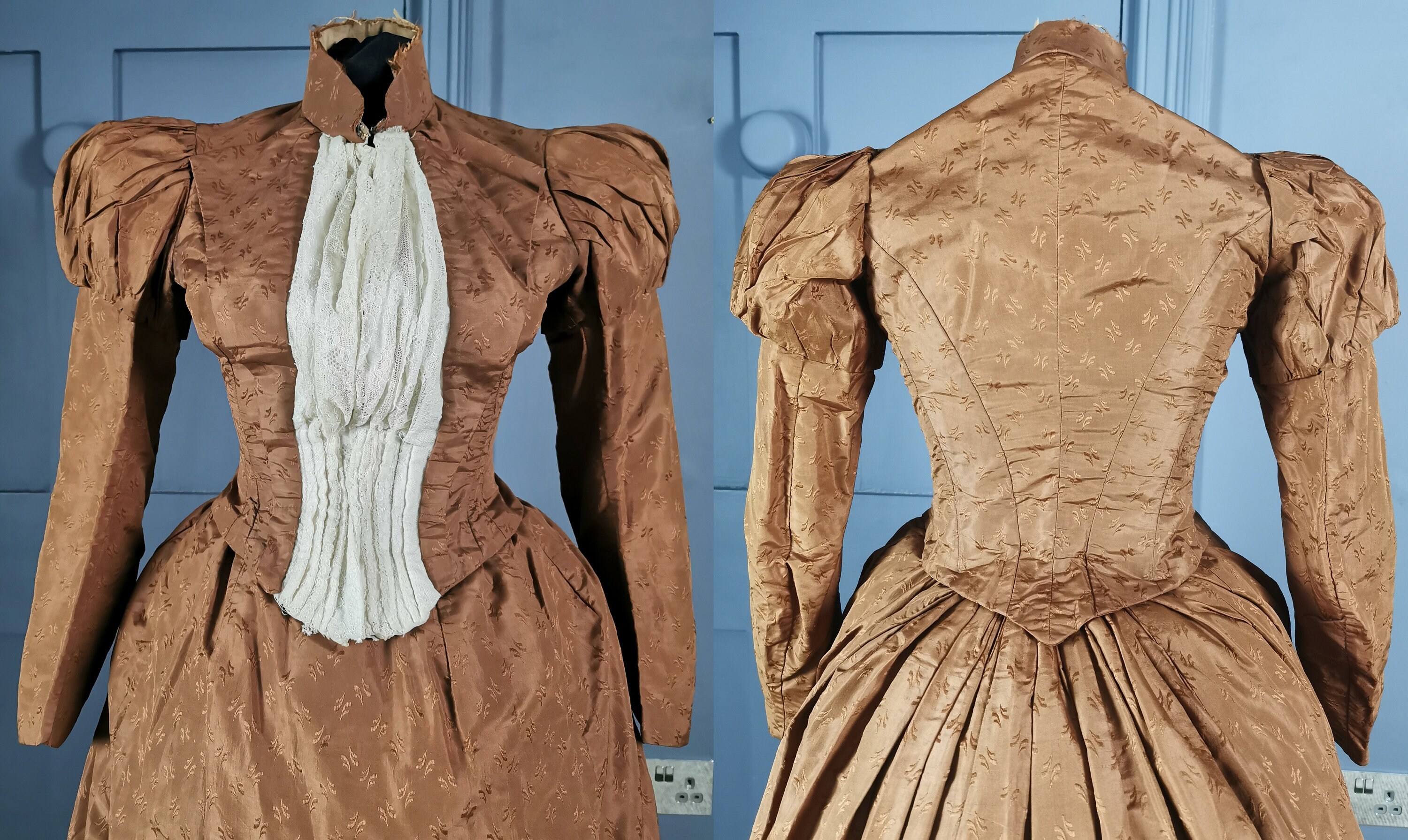 Smart Late 1880s Puff Shoulder Silk Bustle Day Dress - Victorian ...