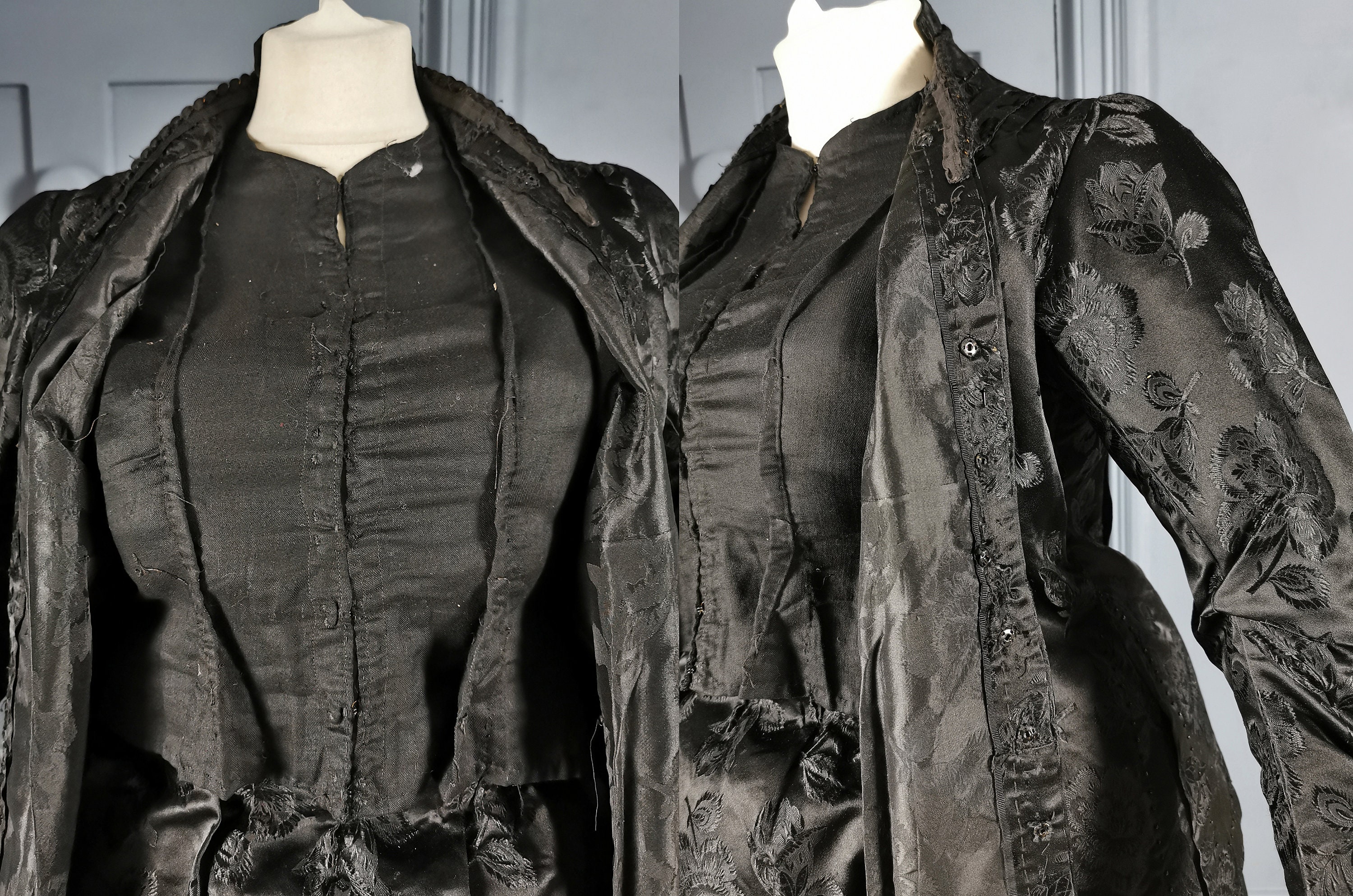 Smart Antique Post Edwardian / 1910s Floral Silk Mourning Walking Suit ...
