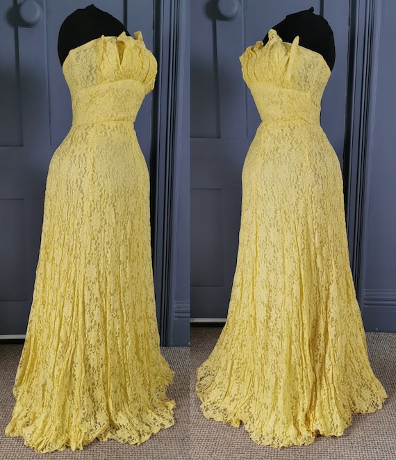 Vibrant Vintage 1930s / 1940s Yellow Lace Evening… - image 6