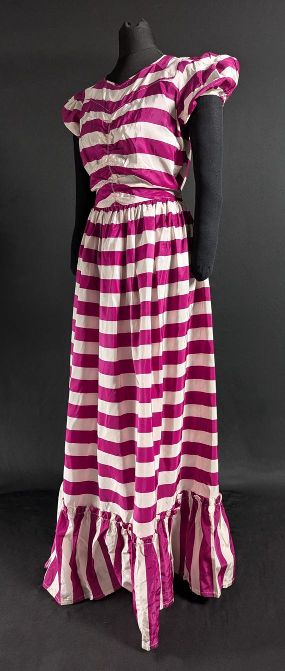 Superb Vintage 1930s / 1940s High Fashion Art Deco Nautical Striped Rayon ? Evening Dress