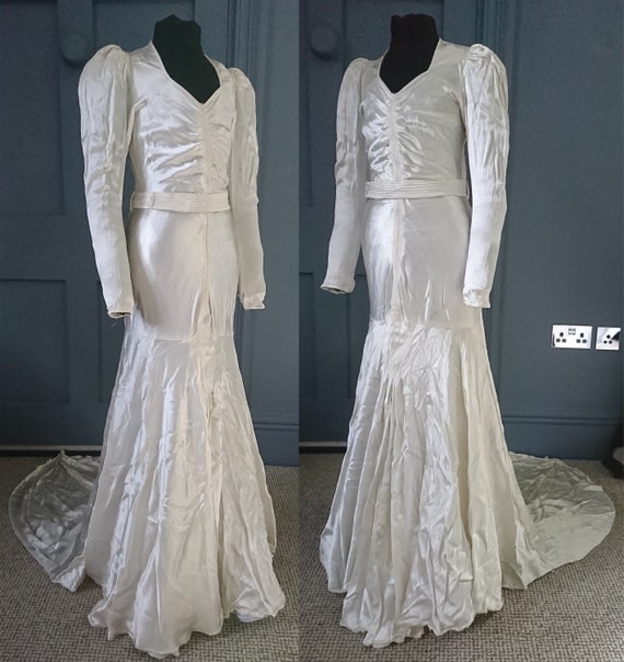 Rare Diminutive 1930s Art Deco Wedding Dress - Tr… - image 3