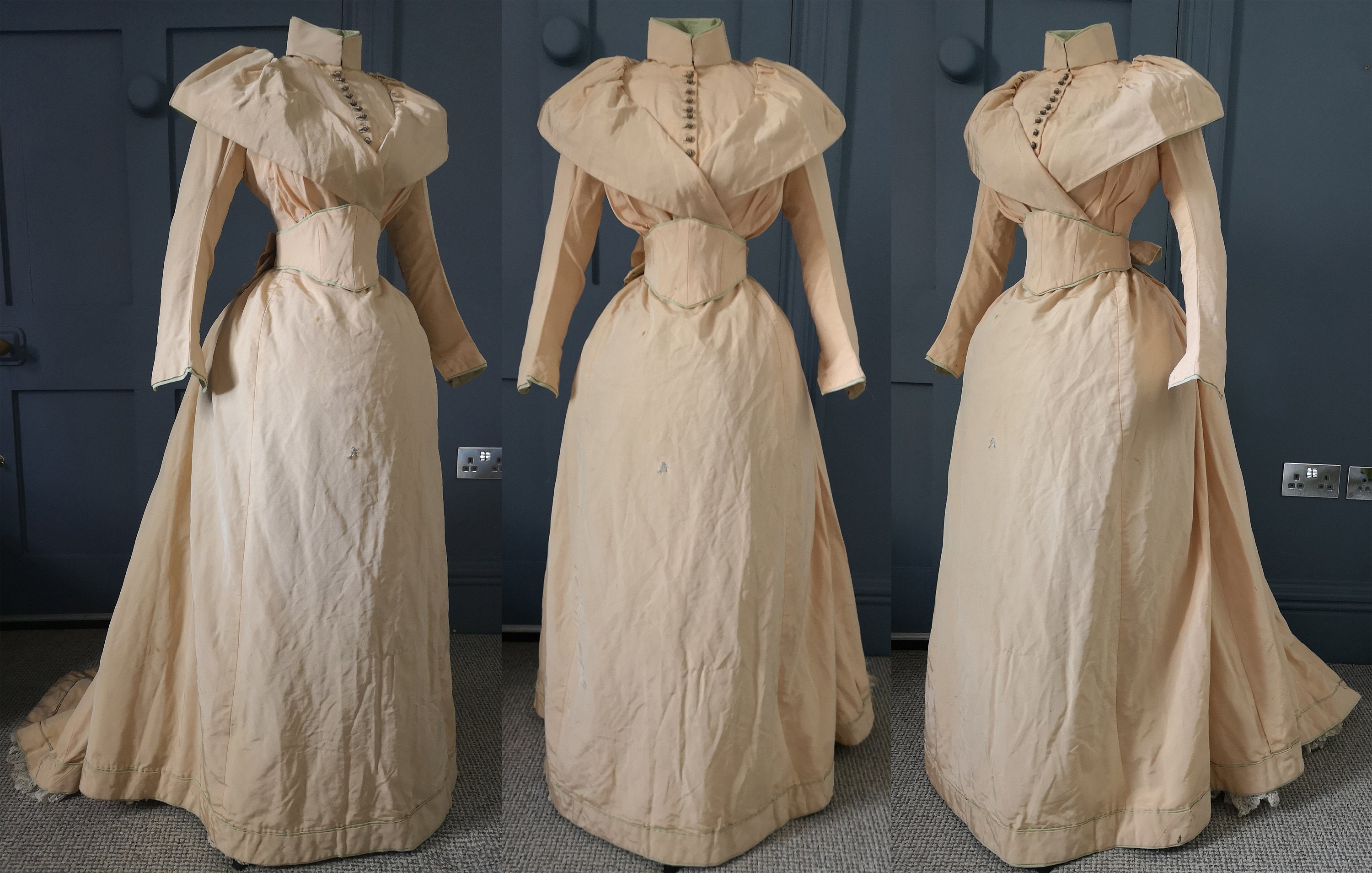 1890 年代の絶妙なオレンジ シルク訪問着 - ビクトリア朝の 1890 年代の絶妙なオレンジ シルク訪問着 - ビクトリア朝の