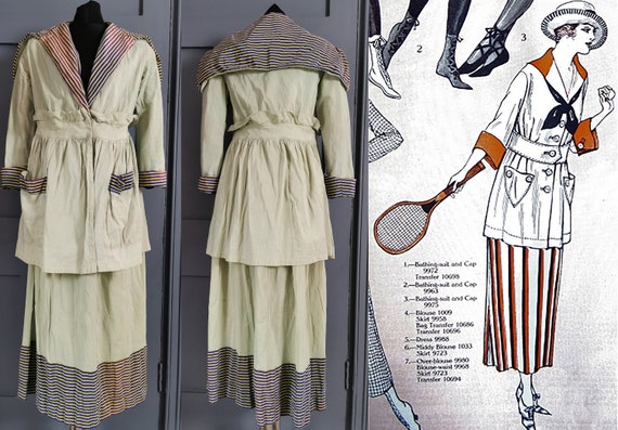 RARE Antique Chanel Style 1910s / WW1 Era Silk Sport Suit / 