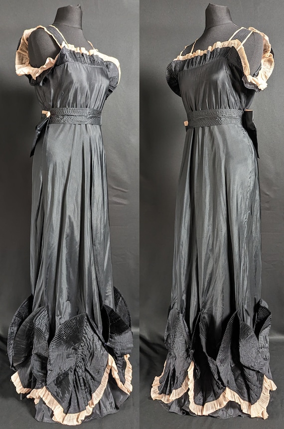 Show Stopping Vintage 1930s High Fashion Art Deco Ruffle Evening Dress