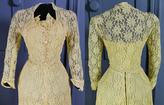 Vibrant Vintage 1930s / 1940s Yellow Lace Evening… - image 3