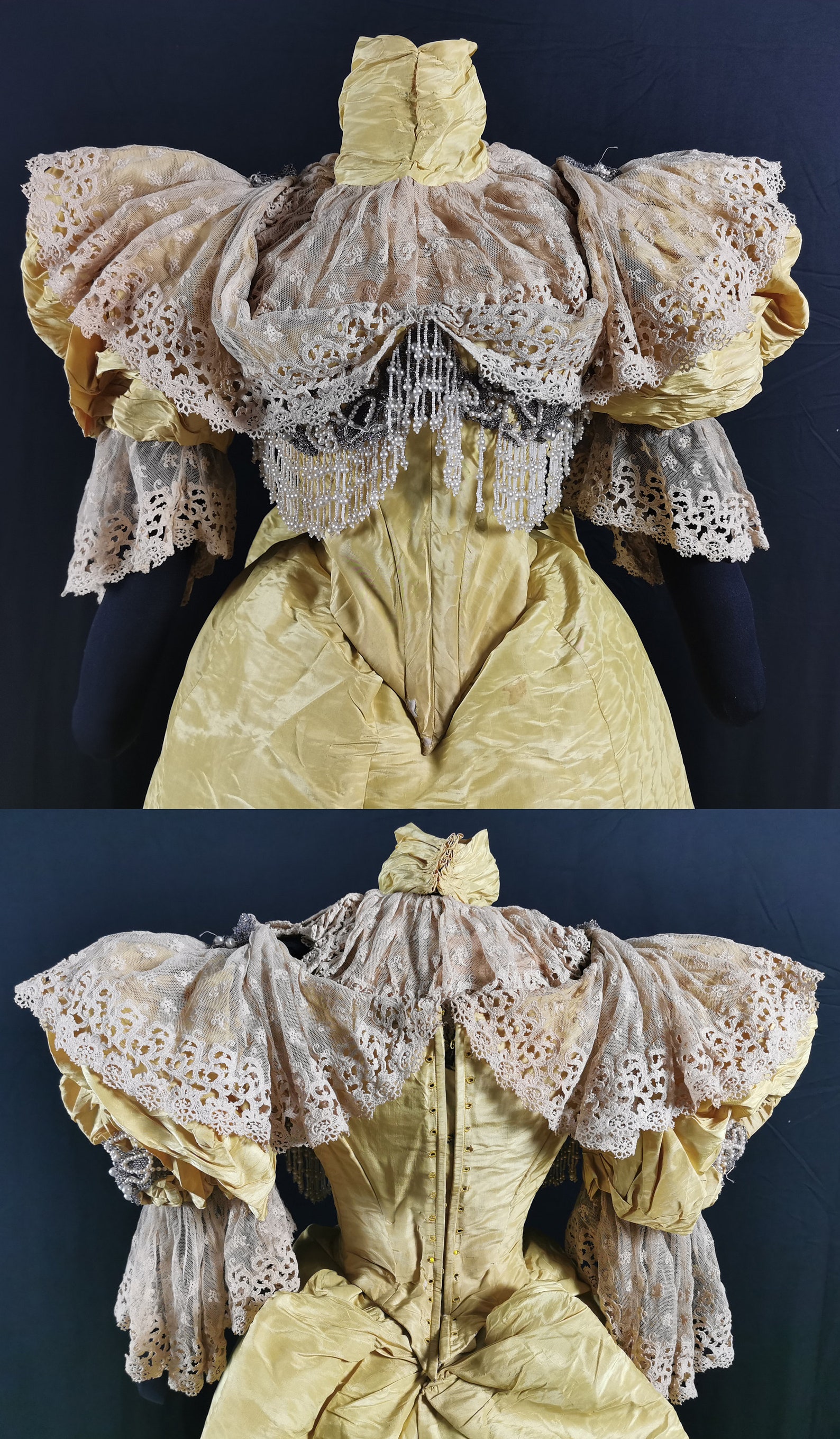Magnificent Victorian Antique 1890s 3 Piece Yellow Watered Silk Beaded ...