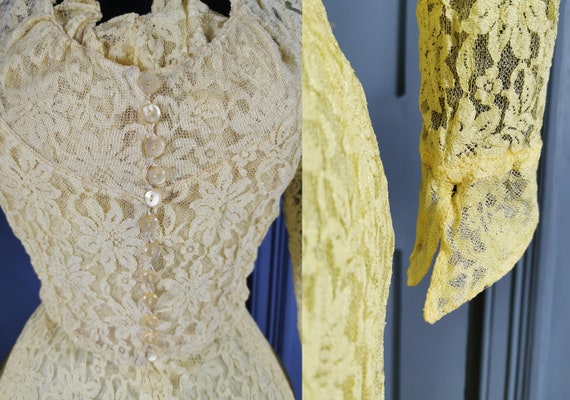 Vibrant Vintage 1930s / 1940s Yellow Lace Evening… - image 4