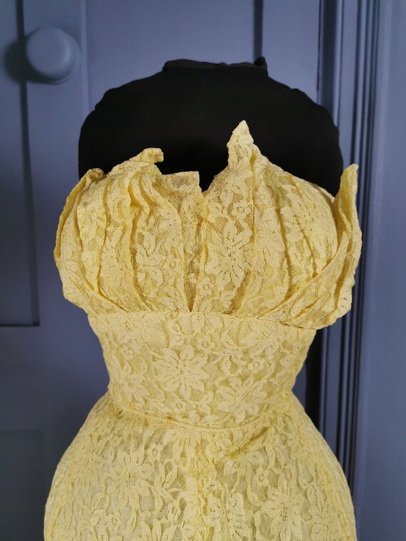 Vibrant Vintage 1930s / 1940s Yellow Lace Evening… - image 5