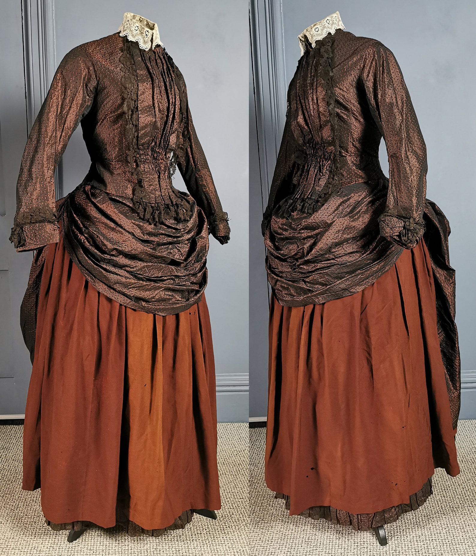 Victorian Antique Mid 1880s Silk & Wool Bustle Day Dress - Etsy UK