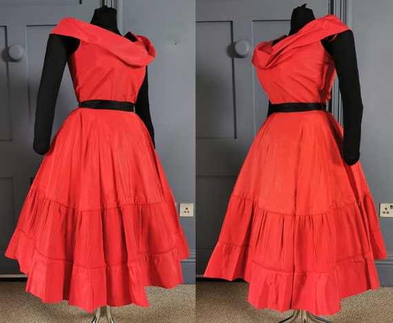 Vibrant Vintage 1950s Red Cupcake Party Dress - S… - image 2