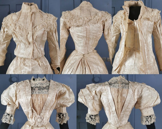 Exquisite Edwardian / Early 1900s Silk Damask Wed… - image 7