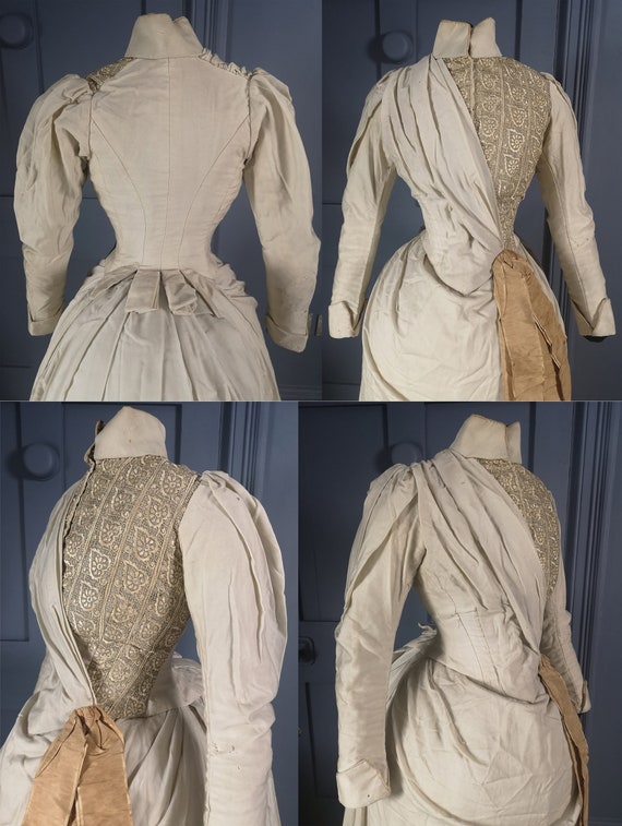 Elegant 1880s Gold Embroidered Bustle Dress For A… - image 4