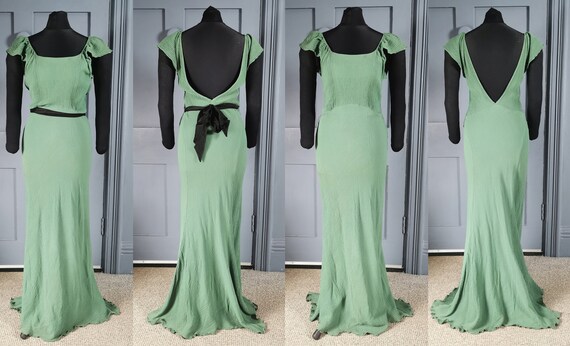 Stylish Vintage 1930s Art Deco Green Silk ? Eveni… - image 5