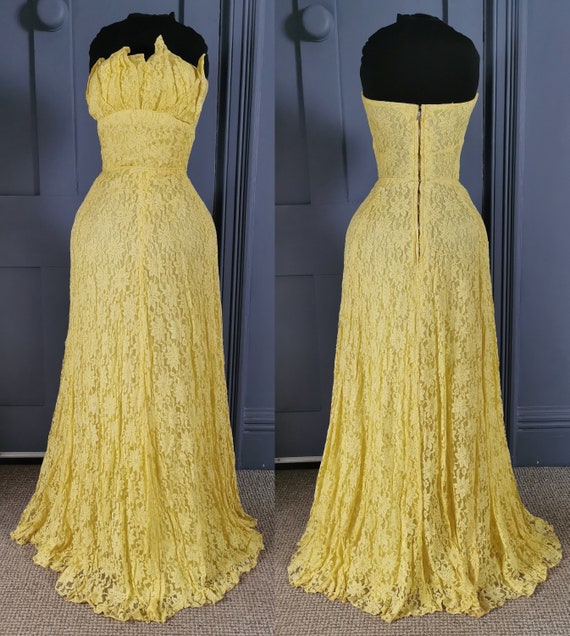 Vibrant Vintage 1930s / 1940s Yellow Lace Evening… - image 2
