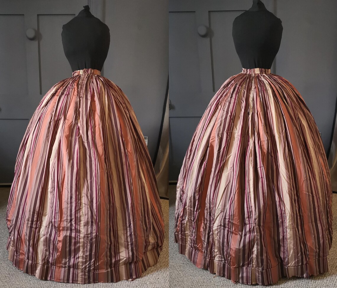 Stunning 1860s / Civil War Era Striped Silk Crinoline Skirt image 3