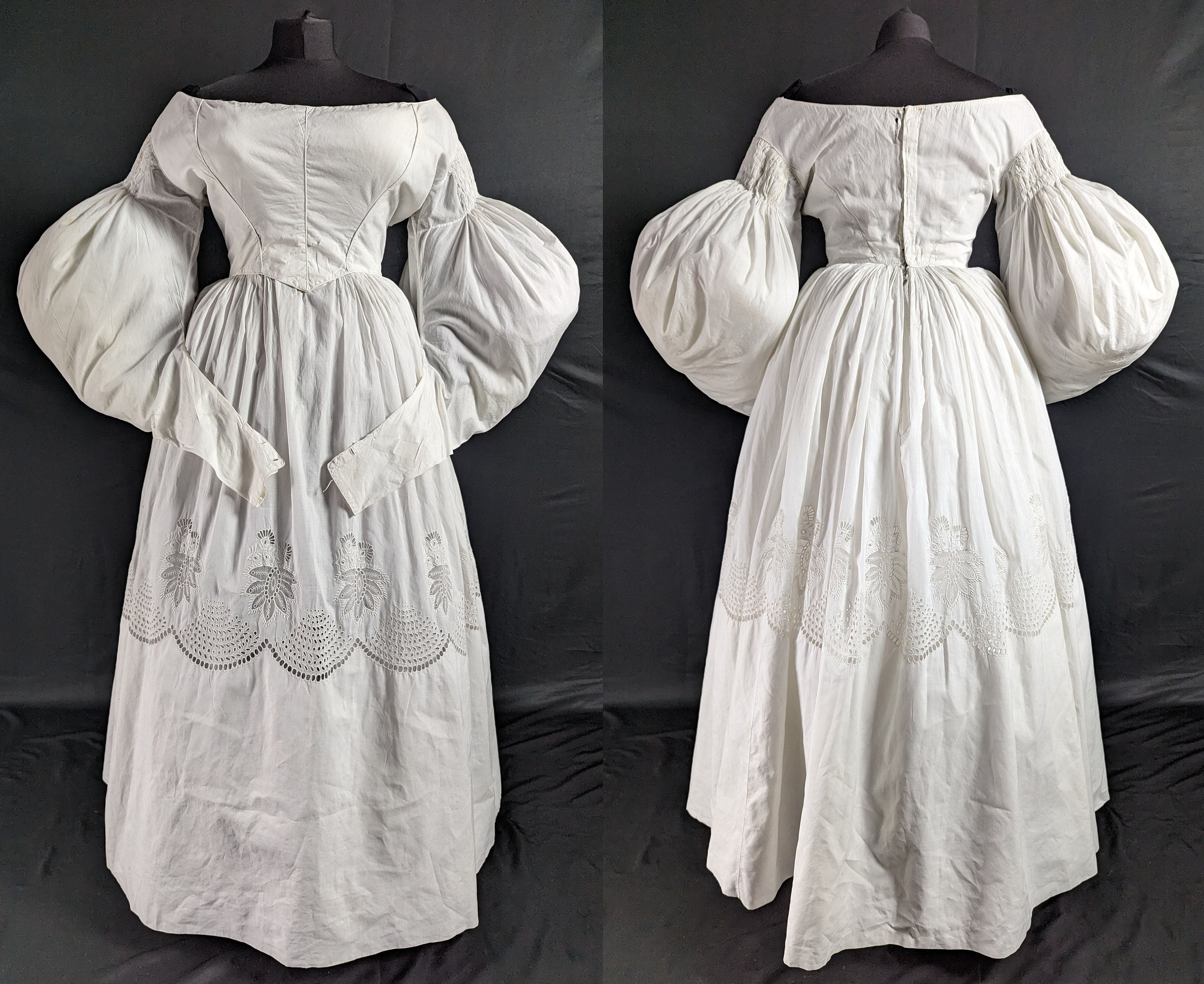 1830s White Wedding Summer Walking Gown 