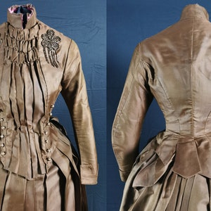 Stylish Victorian Antique 1880s Beaded Bustle Day dress image 5