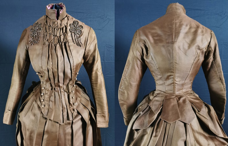 Stylish Victorian Antique 1880s Beaded Bustle Day dress image 5