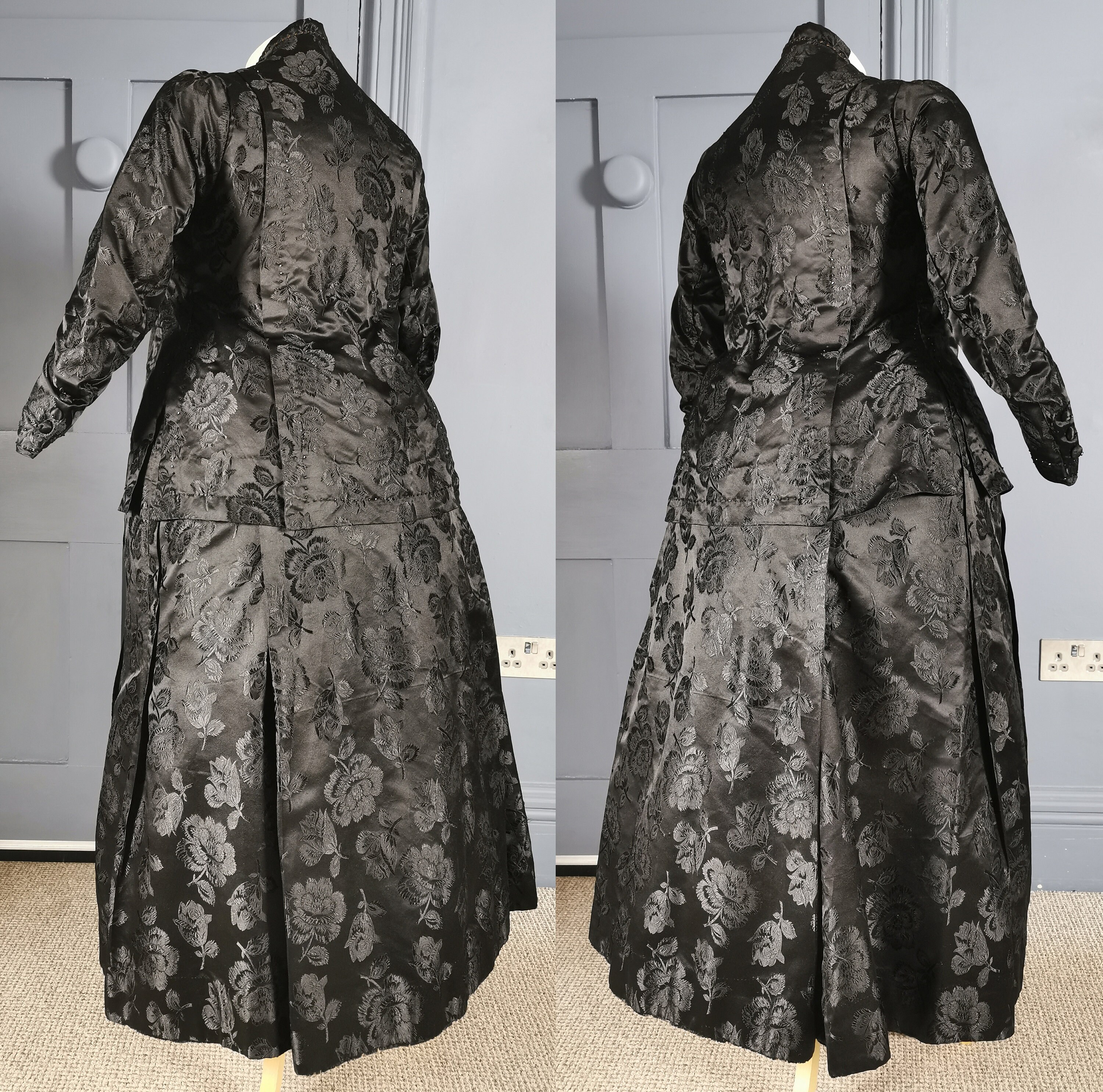 Smart Antique Post Edwardian / 1910s Floral Silk Mourning Walking Suit ...