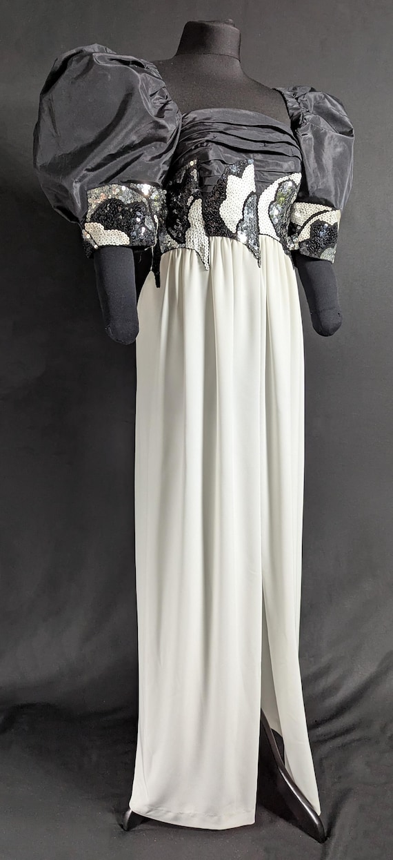 Dramatic Vintage Designer Fashion 1980s Balloon Sleeve Sequinned Hand Made Evening Dress