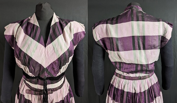 Stylish Vintage 1950s Striped / Checked Party Dre… - image 2