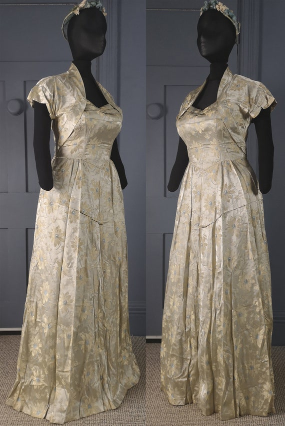 Stunning True Vintage 1940s Shimmering Floral Eve… - image 1