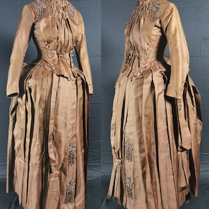 Stylish Victorian Antique 1880s Beaded Bustle Day dress image 2