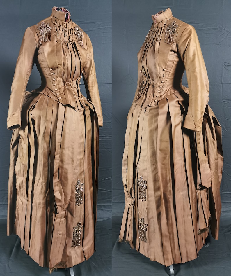 Stylish Victorian Antique 1880s Beaded Bustle Day dress image 2