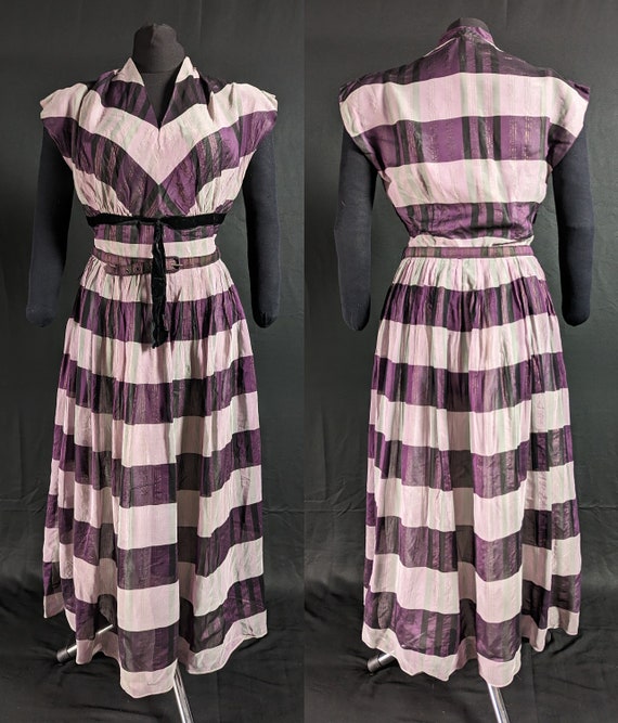 Stylish Vintage 1950s Striped / Checked Party Dre… - image 1