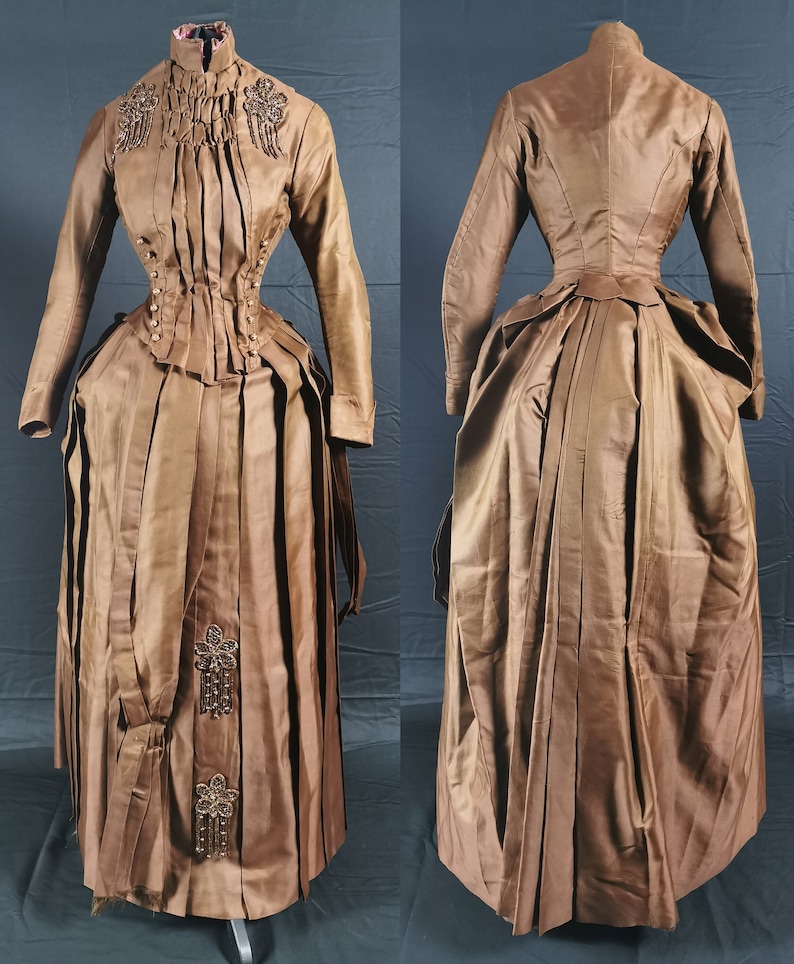 Stylish Victorian Antique 1880s Beaded Bustle Day dress image 1