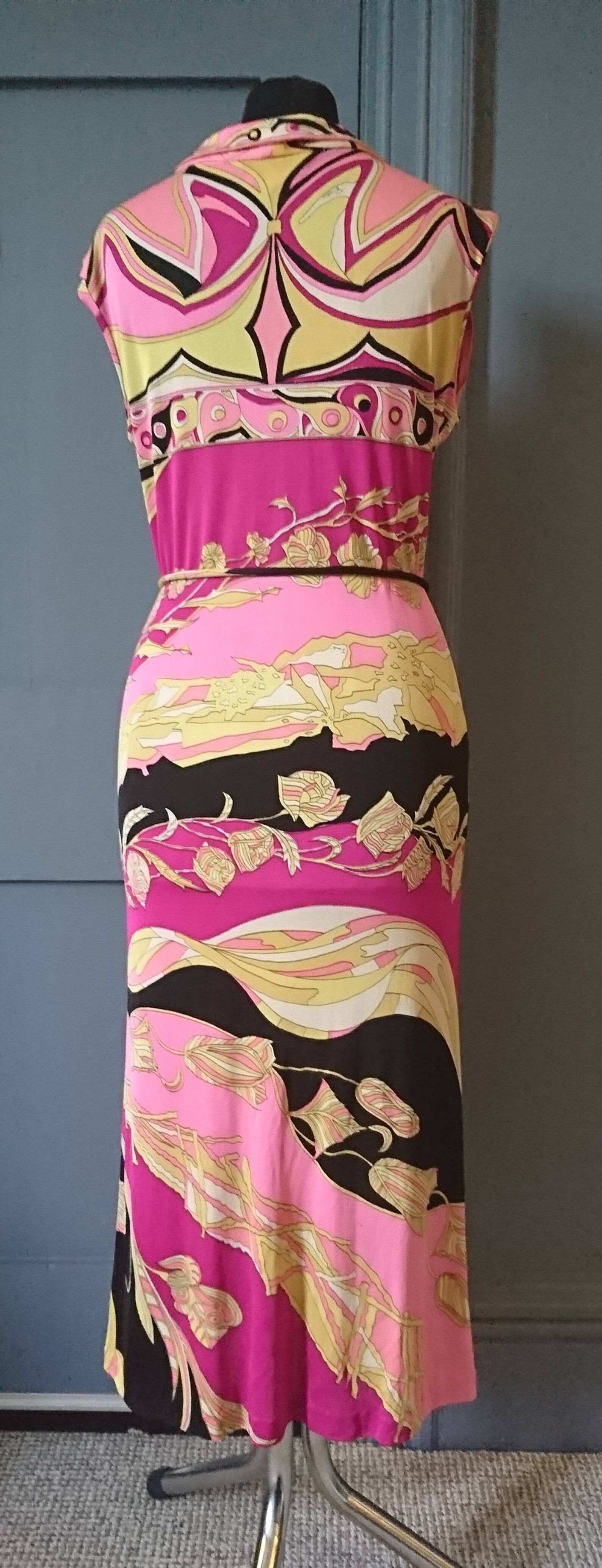 1960s Emilio Pucci Printed Pink Silk Sleeveless Top & Wide Legged Pant Set w Silk Belt