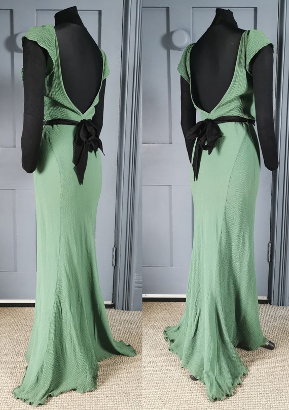 Stylish Vintage 1930s Art Deco Green Silk ? Eveni… - image 3