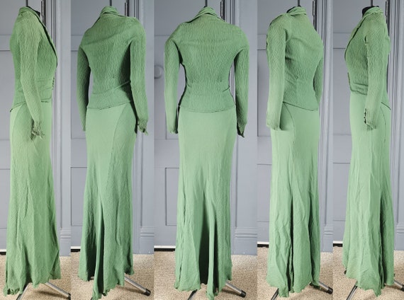 Stylish Vintage 1930s Art Deco Green Silk ? Eveni… - image 10
