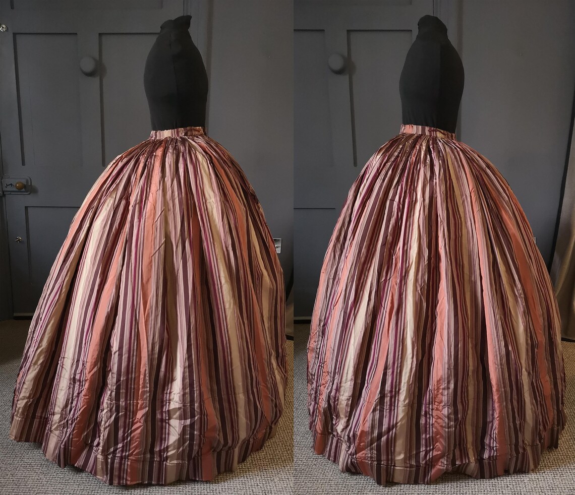 Stunning 1860s / Civil War Era Striped Silk Crinoline Skirt image 1