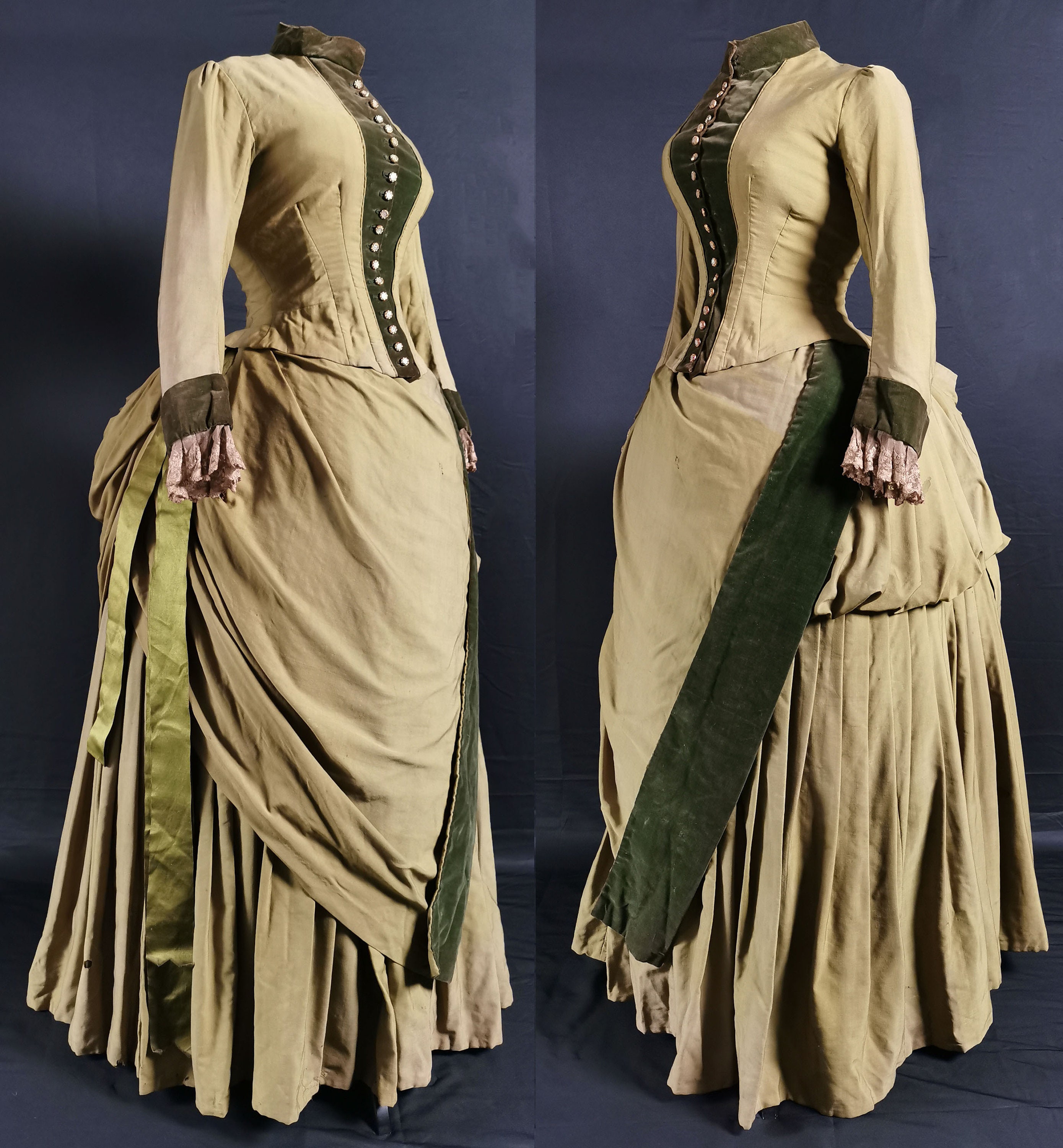稀少フランスアンティーク1880年代ビクトリアンシルクベルベットケープドレス 稀少フランスアンティーク1880年代ビクトリアンシルクベルベットケープ