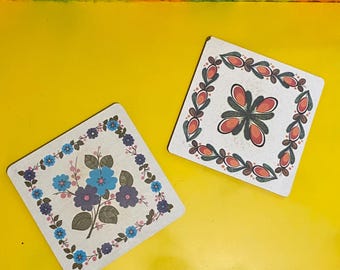 Vintage 70s 2 x Formica Trivets Coasters Flower Power