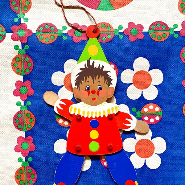 Vintage Jumping Jack Hampelmann Clown Pull String Puppet Wooden Grossmann Reit im Winkl German 70s