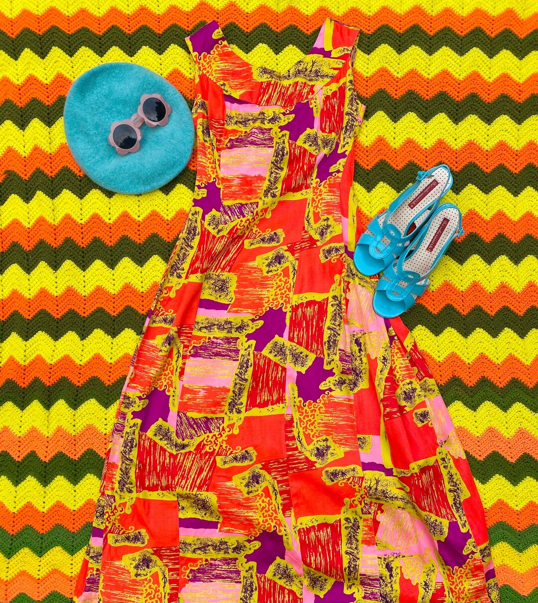 Vintage Hawaiian Dress Karen Ann 70s 60s 1970s 1960s Boho Hippie Maxi ...