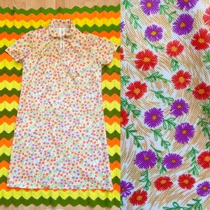 Vintage Shift Dress 70s Flower Power Hippie M L Flowers Daisy Hippie Floral
