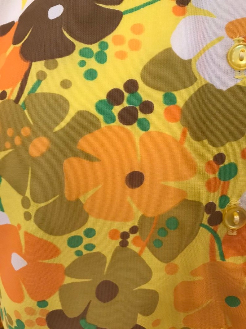 Vintage St Michael Blouse Shirt Top Yellow Orange Flower Power 70s Seventies 1970s Marks Spencer Retro Large L Dagger Collar