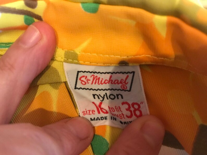 Vintage St Michael Blouse Shirt Top Yellow Orange Flower Power 70s Seventies 1970s Marks Spencer Retro Large L Dagger Collar