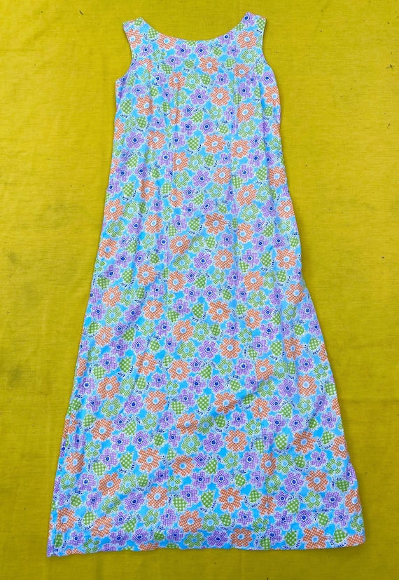 Vintage Dress Flower Power Gingham 70s Pastel Psy… - image 2