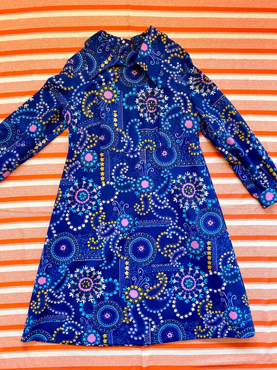 Vintage Shift Dress Blue Paisley Psychedelic 60s 7