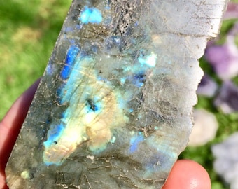 Lámina de labradorita iridiscente, losa de cristal curativo pulida