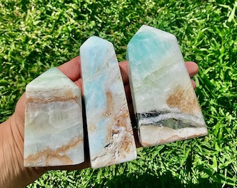 Torre de cristal de calcita azul caribeña, collar con colgante de plata de ley