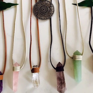 Crystal Point Necklace: Linen Cord Gemstone Pendant, Unisex Boho Jewelry