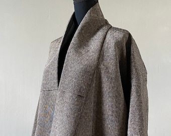 Brown Grey Long kimono Robe Authentic Japanese Vintage